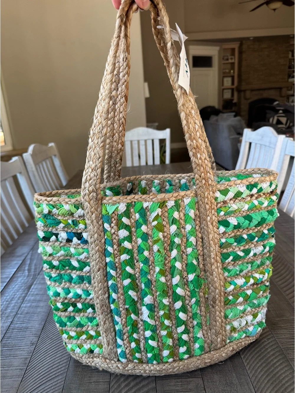 Natural and Handmade Jute Green Beige Shoulder Handbag - Tote Bag (NWT)